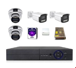 پکیج 8کاناله دوربین IP همراه با 4عدد دوربین 4مگاپیکسل همراه با ملزومات 